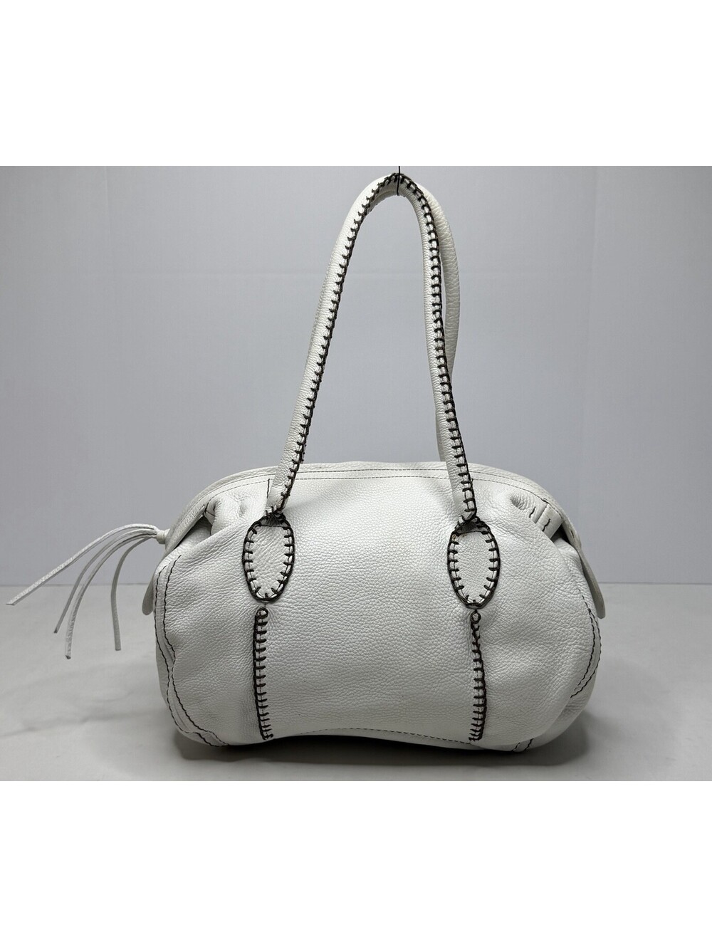 Vintage Fatto A Mano Carlos Falchi White Leather Stitch Shoulder Bag